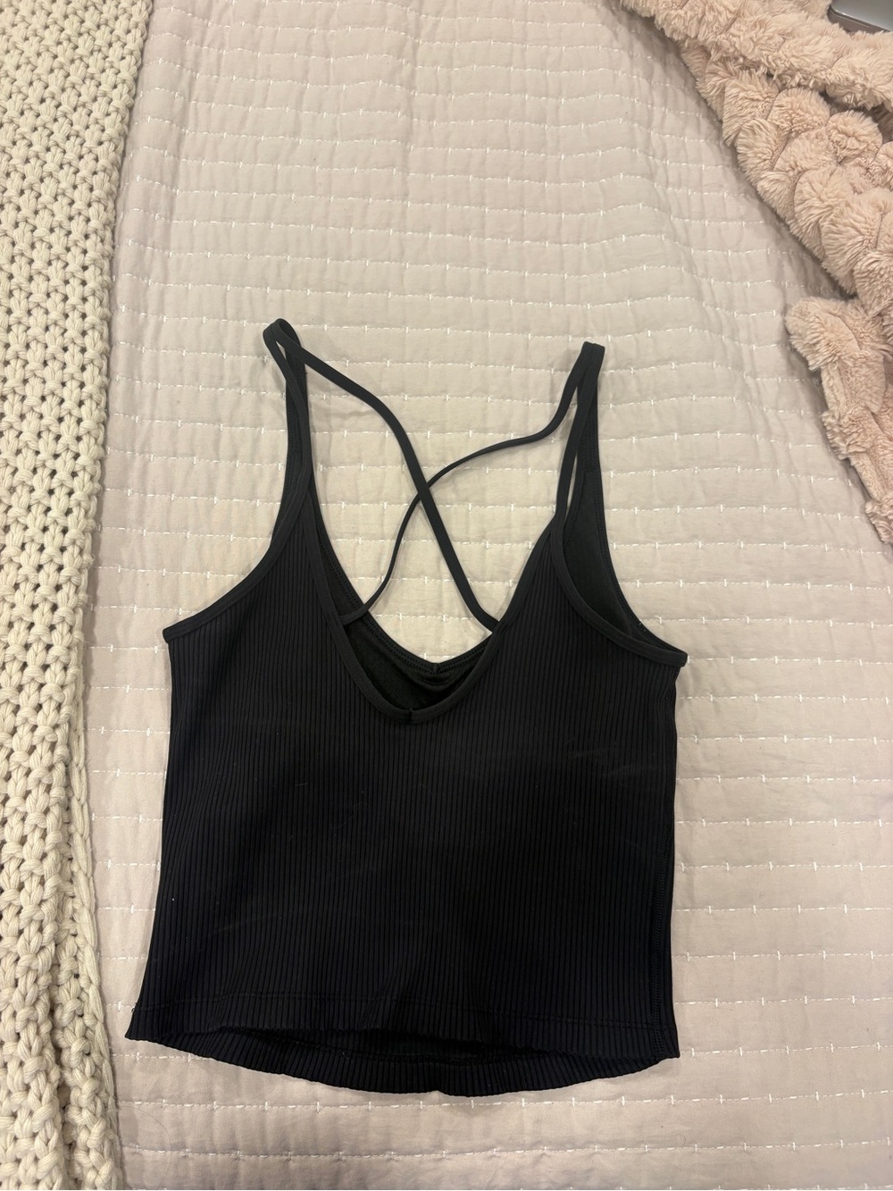 Vuori Black Ribbed V-Neck Tank with Crisscross Back - Picture 2 of 2